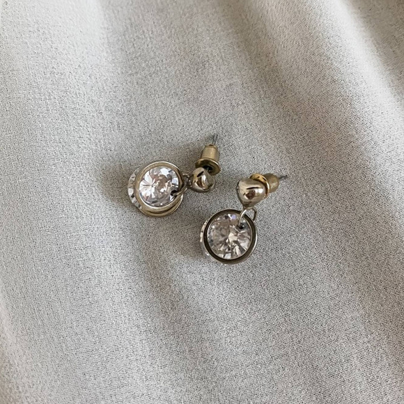 VTG CZ Diamond Front Back Circle Dangle Earrings - Picture 1 of 6